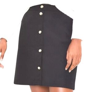 Loft Wool Blend Button Front Mini Skirt Black Womens 6P